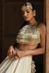Buy_Preevin_Off White Chanderi Silk Gold And Fringe Lehenga Set With Embroidered Dupatta _Online_at_Aza_Fashions