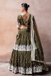 Shop_Preevin_Olive Green Chanderi Silk, Tulle Sequins, Forest Lehenga Set With Dupatta _at_Aza_Fashions