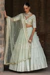 Preevin_Mint Chanderi Silk, Tulle Sequins, Embroidery Round Forest Lehenga With Dupatta _Online_at_Aza_Fashions
