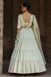 Shop_Preevin_Mint Chanderi Silk, Tulle Sequins, Embroidery Round Forest Lehenga With Dupatta _at_Aza_Fashions