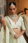 Shop_Preevin_Mint Chanderi Silk, Tulle Sequins, Embroidery Round Forest Lehenga With Dupatta _Online_at_Aza_Fashions