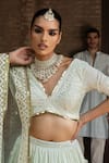 Preevin_Mint Chanderi Silk, Tulle Sequins, Embroidery Round Forest Lehenga With Dupatta _at_Aza_Fashions