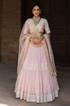 Buy_Preevin_Pink Chanderi Silk, Tulle Sequins, Onion Big Border Lehenga Set With Dupatta _at_Aza_Fashions