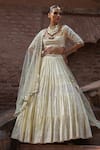 Buy_Preevin_Yellow Chanderi Silk, Tulle Sequins, Lemon Big Border Lehenga Set With Dupatta _at_Aza_Fashions