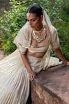 Preevin_Yellow Chanderi Silk, Tulle Sequins, Lemon Big Border Lehenga Set With Dupatta _Online