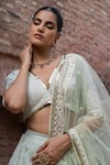 Shop_Preevin_Mint Chanderi Silk, Tulle Sequins, Big Border Lehenga Set With Dupatta _Online_at_Aza_Fashions