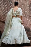 Shop_Preevin_Mint Chanderi Silk, Tulle Sequins, Big Border Lehenga Set With Dupatta _at_Aza_Fashions