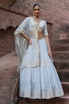 Buy_Preevin_Blue Chanderi Silk, Tulle Sequins, Ice Big Border Lehenga With Dupatta _at_Aza_Fashions