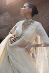 Buy_Preevin_Off White Chanderi Gold And Big Border Lehenga Set With Embroidered Dupatta _Online_at_Aza_Fashions