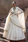 Buy_Preevin_Off White Chanderi Gold And Big Border Lehenga Set With Embroidered Dupatta 