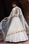 Shop_Preevin_Off White Chanderi Silk, Gold Circle And Line Lehenga Set With Dupatta _at_Aza_Fashions