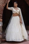 Buy_Preevin_Off White Chanderi Silk, Gold Circle And Line Lehenga Set With Dupatta 