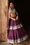 Shop_Preevin_Purple Chanderi Silk, Tulle Sequins, Wine Forest Lehenga Set With Dupatta _Online_at_Aza_Fashions