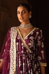 Preevin_Purple Chanderi Silk, Tulle Sunflower Wine Double Layer Angarkha With Dupatta _Online_at_Aza_Fashions