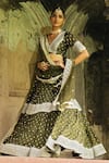 Buy_Preevin_Olive Green Chanderi Silk, Tulle Sequins, Big Border Lehenga Set With Dupatta _at_Aza_Fashions