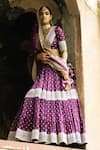 Preevin_Purple Chanderi Silk, Tulle Sequins, Wine Big Border Lehenga Set With Dupatta _Online_at_Aza_Fashions