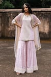 Buy_Preevin_Pink Chanderi Silk, Tulle Onion Big Border Straight Sharara Set With Dupatta _at_Aza_Fashions