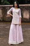 Buy_Preevin_Pink Chanderi Silk, Tulle Onion Big Border Straight Sharara Set With Dupatta _Online_at_Aza_Fashions