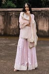Preevin_Pink Chanderi Silk, Tulle Onion Big Border Straight Sharara Set With Dupatta _at_Aza_Fashions