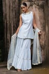 Buy_Preevin_Blue Chanderi Silk, Tulle Sequins, Ice Dots Straight Sharara Set With Dupatta _at_Aza_Fashions