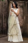 Shop_Preevin_Yellow Chanderi Silk, Lemon Dots Straight Sharara Set With Embroidered Dupatta _Online_at_Aza_Fashions