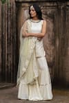 Preevin_Yellow Chanderi Silk, Lemon Dots Straight Sharara Set With Embroidered Dupatta _at_Aza_Fashions