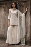 Buy_Preevin_Off White Cotton, Tulle Sequins, Big Border Straight Sharara Set With Dupatta _at_Aza_Fashions