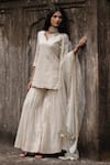 Shop_Preevin_Off White Cotton, Tulle Sequins, Big Border Straight Sharara Set With Dupatta _Online_at_Aza_Fashions