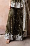 Preevin_Olive Green Chanderi Silk, Tulle Forest Peplum Sharara Set With Dupatta _Online_at_Aza_Fashions