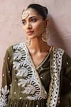 Shop_Preevin_Olive Green Chanderi Silk, Tulle Forest Peplum Sharara Set With Dupatta _Online_at_Aza_Fashions
