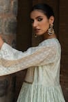 Buy_Preevin_Mint Chanderi Silk Sequins Carpet Front Open Peplum Set With Embroidered Dupatta _Online_at_Aza_Fashions