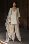 Buy_Preevin_Off White Cotton, Tulle Sequins, Embroidery Fringe Kurta And Farshi Salwar Set _at_Aza_Fashions