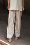 Preevin_Off White Cotton, Tulle Sequins, Embroidery Fringe Kurta And Farshi Salwar Set _Online_at_Aza_Fashions