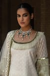 Buy_Preevin_Off White Cotton, Tulle Sequins, Embroidery Fringe Kurta And Farshi Salwar Set _Online_at_Aza_Fashions