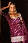 Preevin_Wine Chanderi Silk, Tulle Sequins, Big Border Straight Sharara Set With Dupatta _Online_at_Aza_Fashions