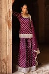 Buy_Preevin_Wine Chanderi Silk, Tulle Sequins, Big Border Straight Sharara Set With Dupatta _at_Aza_Fashions