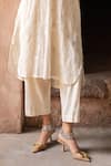 Preevin_Off White Cotton Sequins, Embroidery Split Kurta With Pant _Online_at_Aza_Fashions