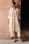 Buy_Preevin_Off White Cotton Sequins, Embroidery Split Kurta With Pant _Online_at_Aza_Fashions