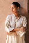 Preevin_Off White Cotton Sequins, Embroidery Split Kurta With Pant _at_Aza_Fashions
