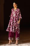 Preevin_Wine Chanderi Silk, Cotton Sequins, Kurta With Pant _Online_at_Aza_Fashions