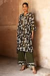 Buy_Preevin_Olive Green Chanderi Silk, Cotton Sequins Split Kurta Set _at_Aza_Fashions
