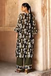 Shop_Preevin_Olive Green Chanderi Silk, Cotton Sequins Split Kurta Set _at_Aza_Fashions