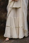 Preevin_Off White Cotton, Tulle Sequins, Embroidery Gold Dots Sharara Set With Dupatta _Online_at_Aza_Fashions