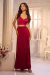 Buy_Aariyana Couture_Red Silk Organza, Satin, Lycra, Crepe Embroidery Open Jacket And Draped Skirt Set _Online_at_Aza_Fashions