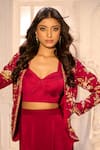 Shop_Aariyana Couture_Red Silk Organza, Satin, Lycra, Crepe Embroidery Open Jacket And Draped Skirt Set _Online_at_Aza_Fashions