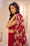 Aariyana Couture_Red Silk Organza, Satin, Lycra, Crepe Embroidery Open Jacket And Draped Skirt Set _at_Aza_Fashions