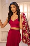 Buy_Aariyana Couture_Red Silk Organza, Satin, Lycra, Crepe Embroidery Open Jacket And Draped Skirt Set 