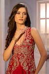 Aariyana Couture_Red Crepe Embroidery V-neck Hand Jacke And Draped Skirt Set _Online