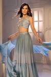 Buy_Aariyana Couture_Blue Net, Georgette Beads Ruched Shimmer Skirt Set With Ruffle Dupatta _Online_at_Aza_Fashions
