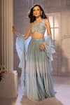 Buy_Aariyana Couture_Blue Net, Georgette Beads Ruched Shimmer Skirt Set With Ruffle Dupatta _at_Aza_Fashions
